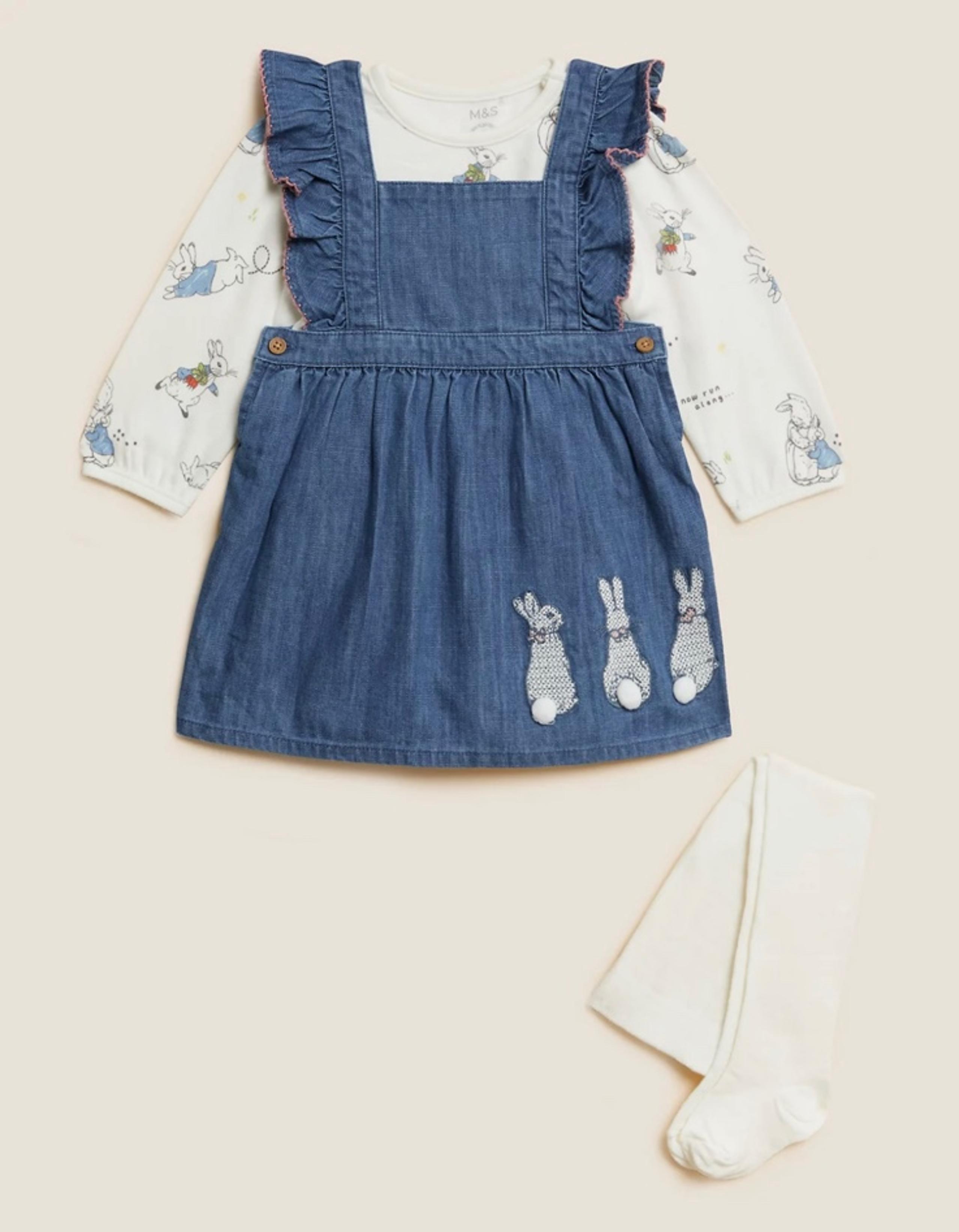 3pc Cotton Rich Peter Rabbit Pinny Outfit