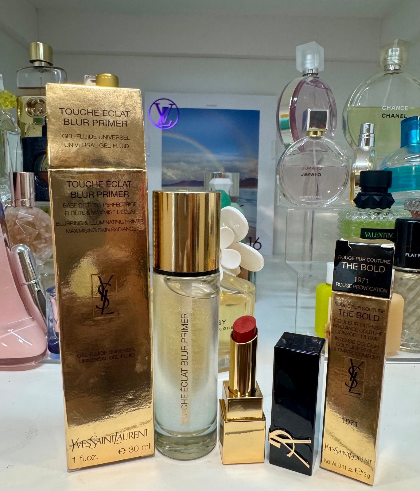 YSL Touche Éclat Blur Face Primer & YSL Rouge Pur Couture Lipstick