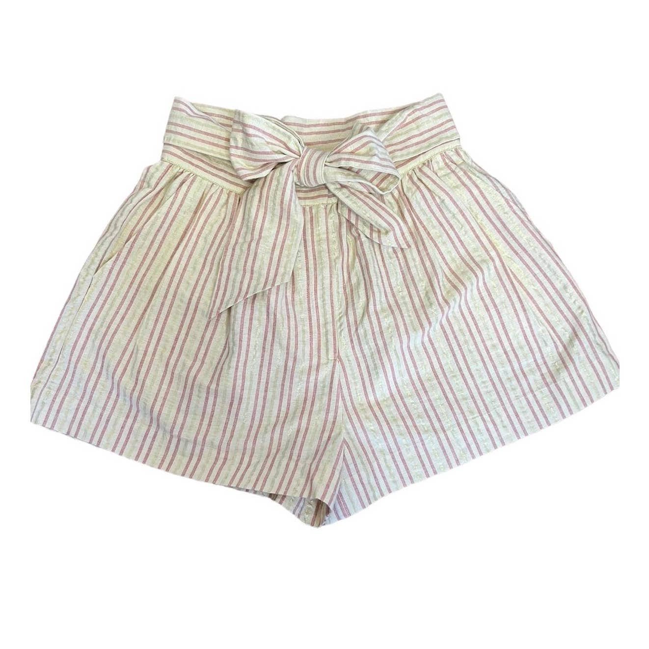 Ulla Johnson Shorts Paper Bag Tie Bow Front Striped Size 6