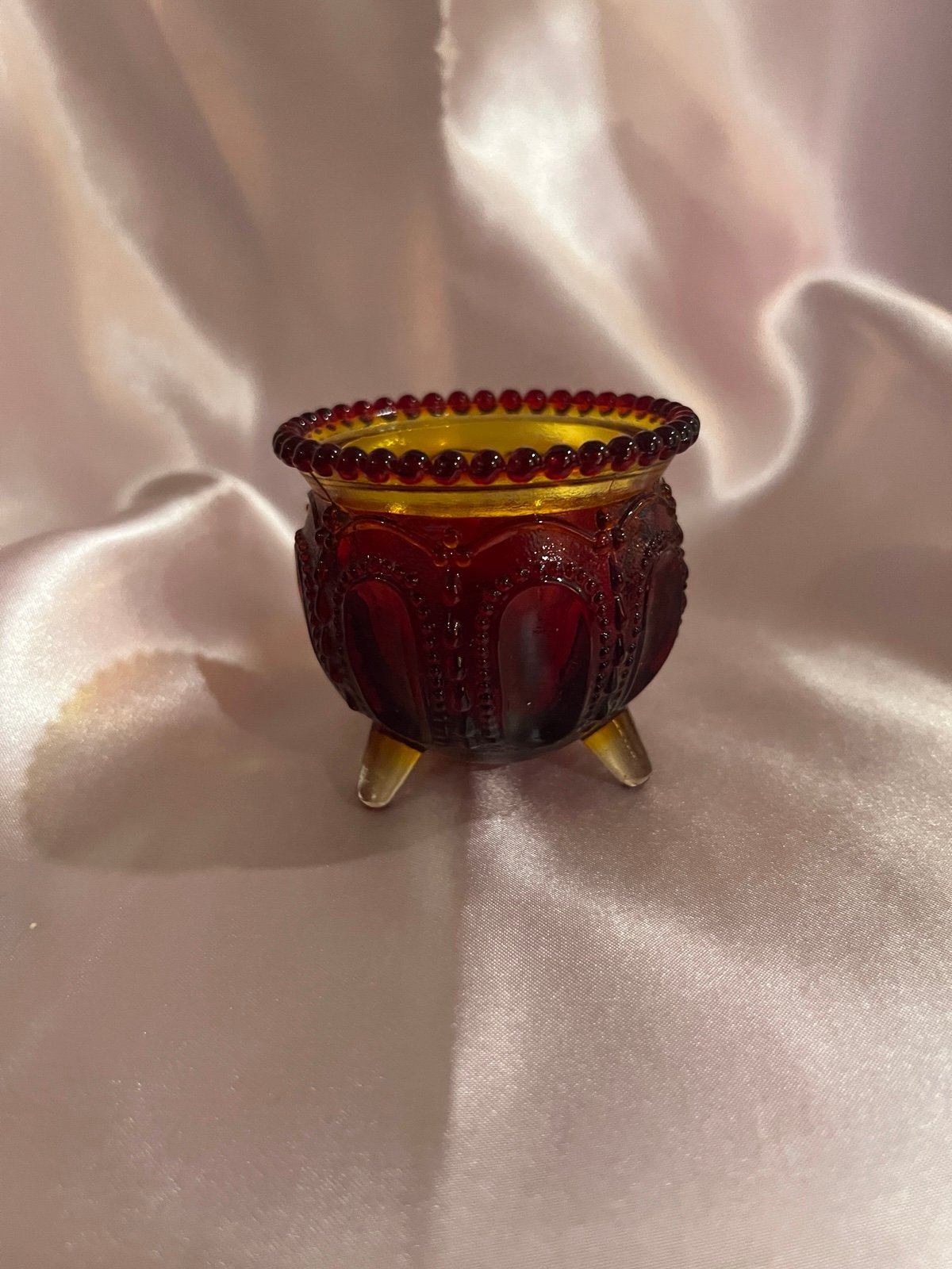 RARE Boyd Glass Orange Red Footed Gypsy Pot Kettle Toothpick *UV Glow*