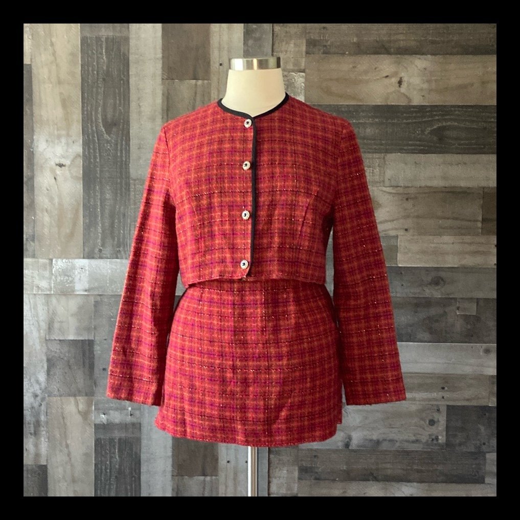 Vintage plaid skirt suit size 16 sparkly festive Christmas party work winter