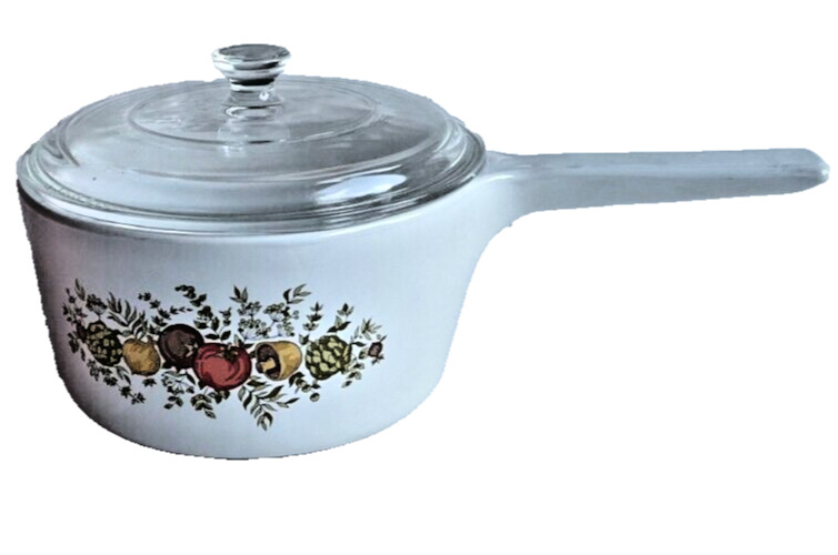 USA Corning Rangetopper 1 1/2 Quart Saucepan Glass Lid Spice of Life