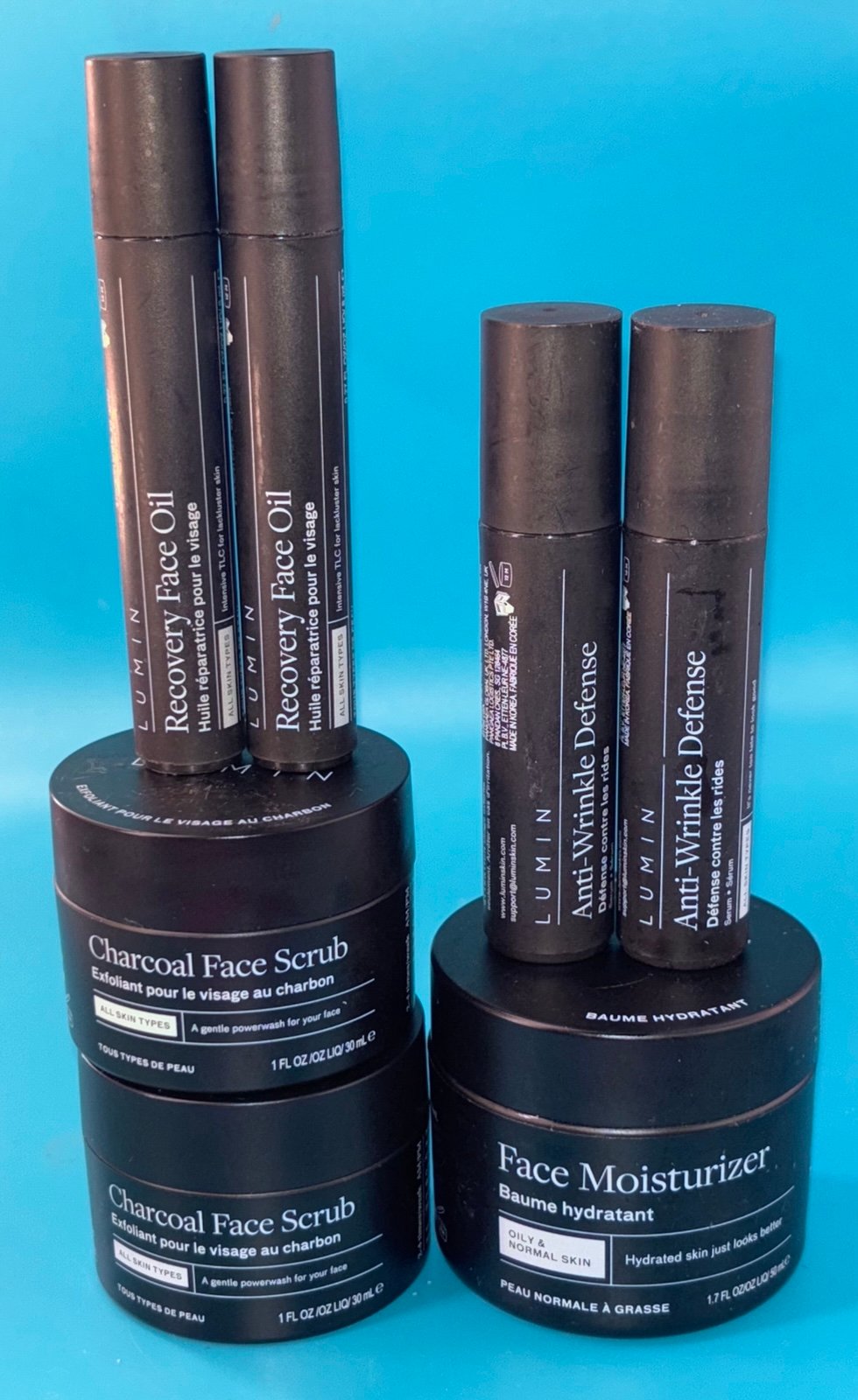 Lumin Mens Skin Care Bundle Charcoal Face Scrub Moisturizer Anti-Wrinkle Defense