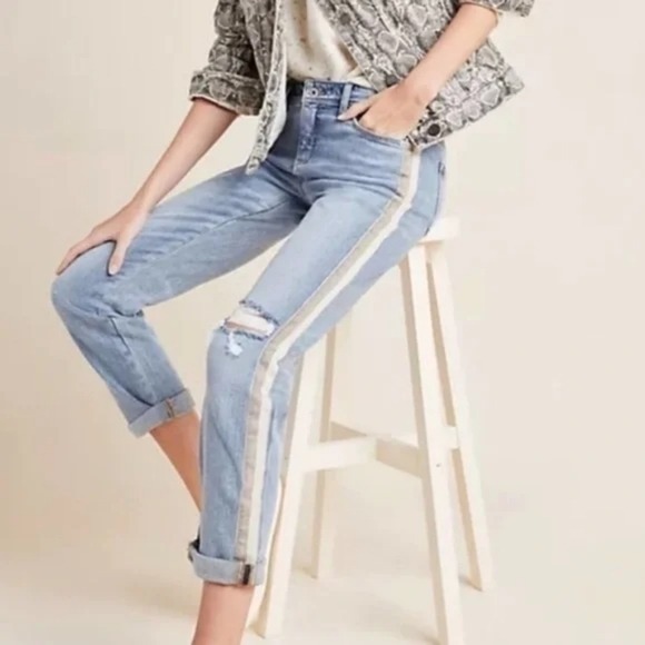 Anthropologie Pilcro Side Stripe Slim Boyfriend Distressed Jeans Size 27