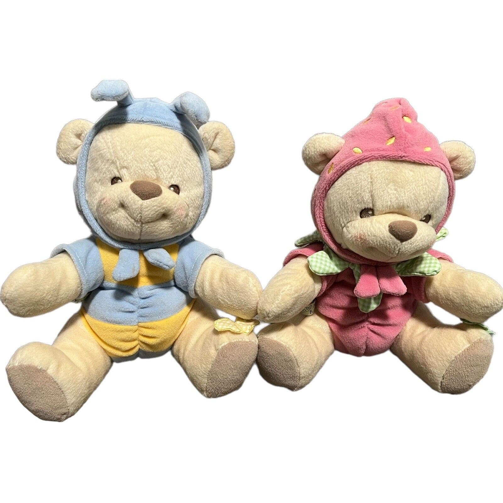 Fisher Price Nature Bearries STRAWBERRY & BUMBLE BEAR Tan 9” Plush Bear Set Vtg