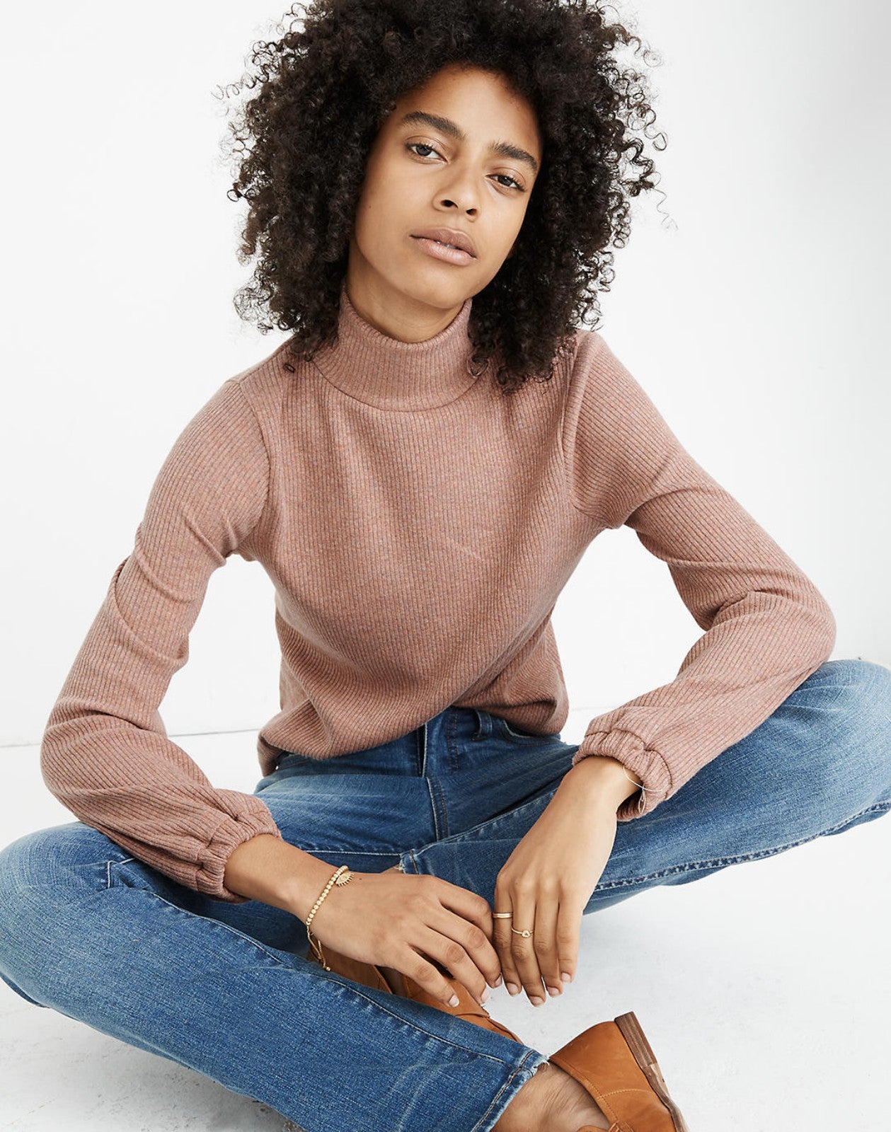 MADEWELL Heathered Bubble-Sleeve Swing Turtleneck