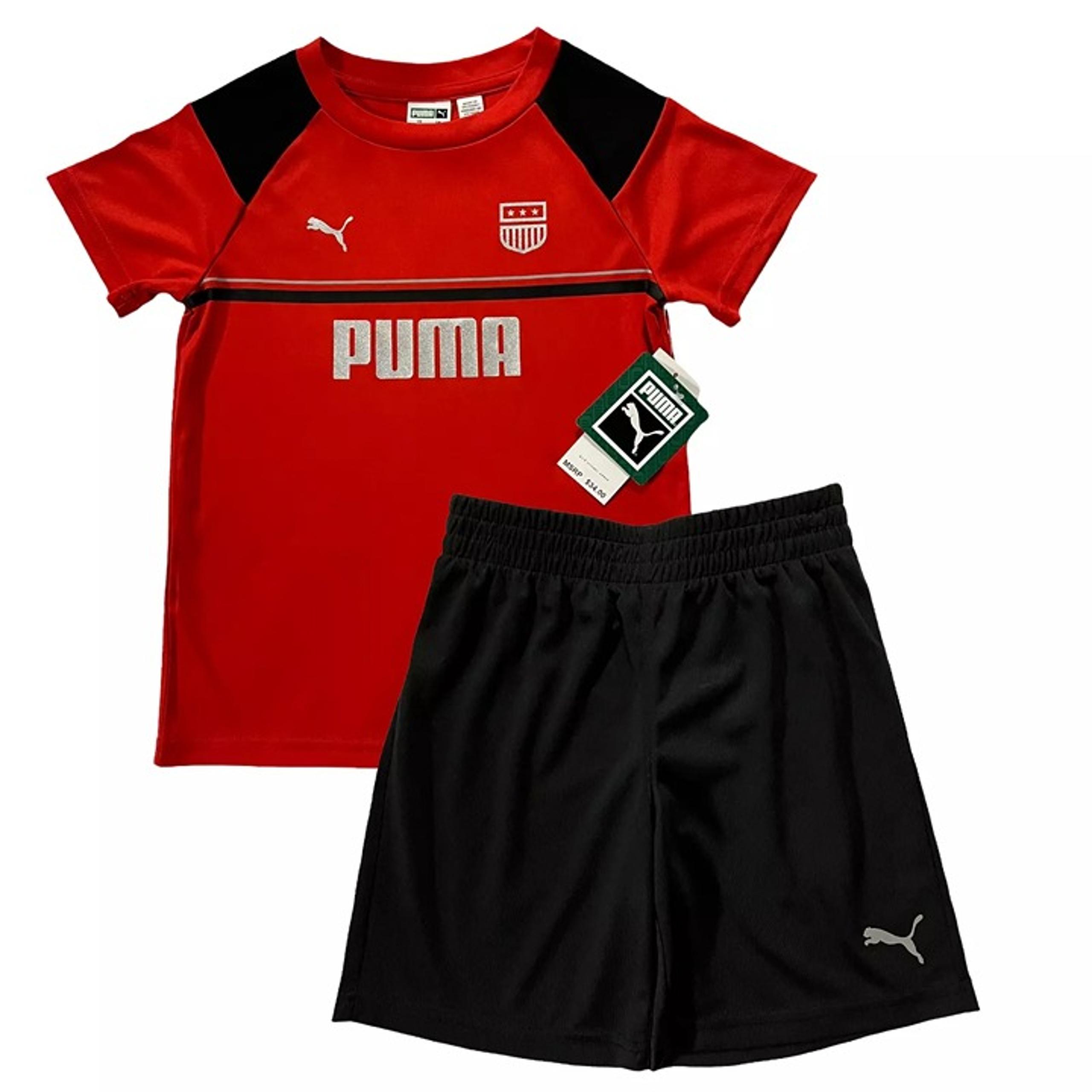 Puma Little Boys T-Shirt & Shorts Outfit Set Size 5 Black-Red Short Sleeves