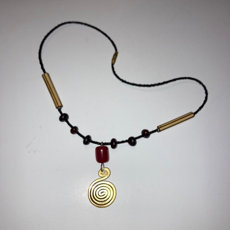 Antique Amber Bead Necklace With 12k Gold Pendant