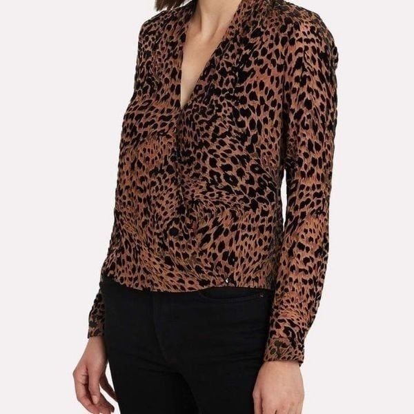 L'Agence Ladies Size Small Brown Lydia Animal Print Burnout Drape Wrap Blouse