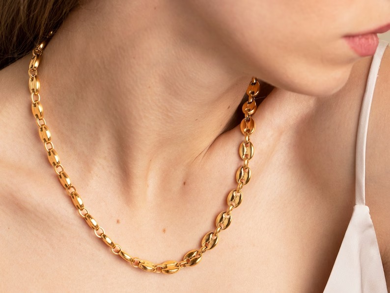 18K Gold Mariner Anchor Link Chain by JWLGANG, Bold Necklace, Chunky Necklace