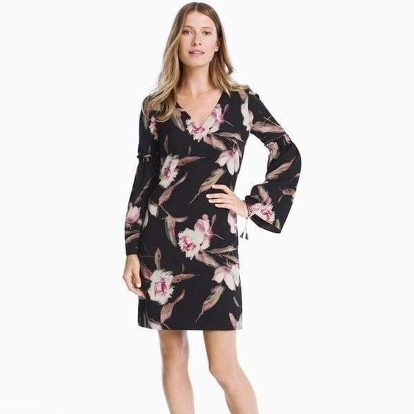 WHITEHOUSE BLACKMARKET Long-Sleeve Floral Bell-Sleeve Shift Dress Size 2