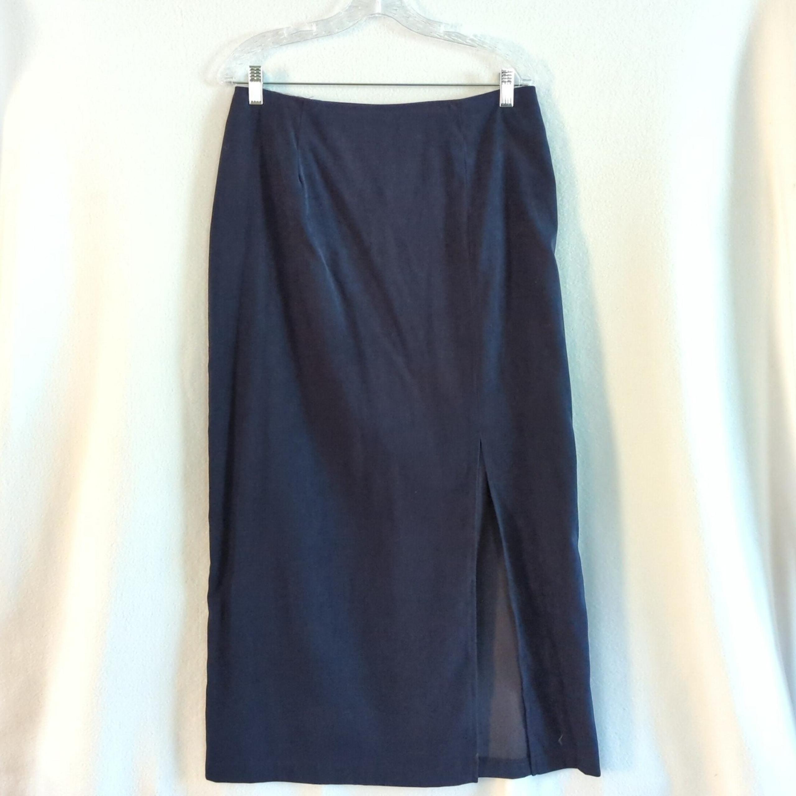 DressBarn Dark Blue Velour Maxi Skirt w Front Slit Size 14 NWT