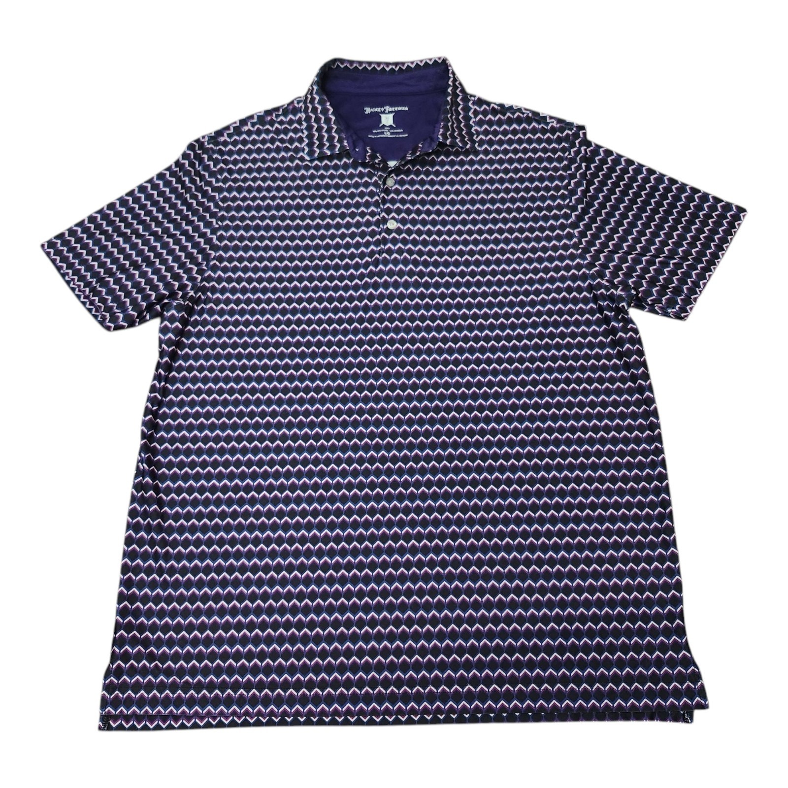 Hickey Freeman Golf Polo Shirt L Purple Geometric Stretch Performance Mens