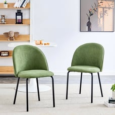 Green Upholstered Dining Chairs Black Metal Legs Modern Armless Set of 2 0161