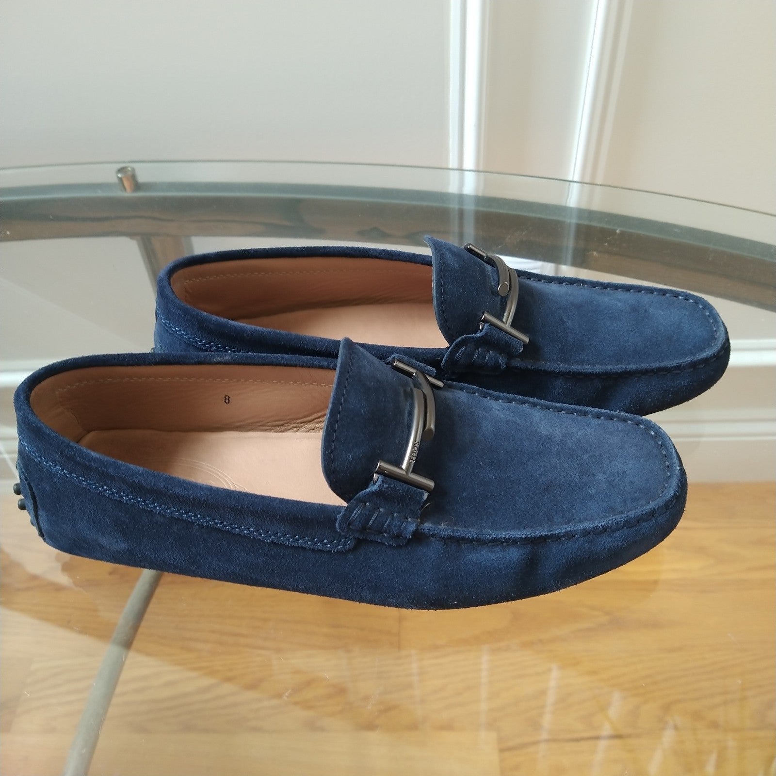 TOD'S Blue Suede Leather Double T Slip On Loafers men UK 8 US size 9