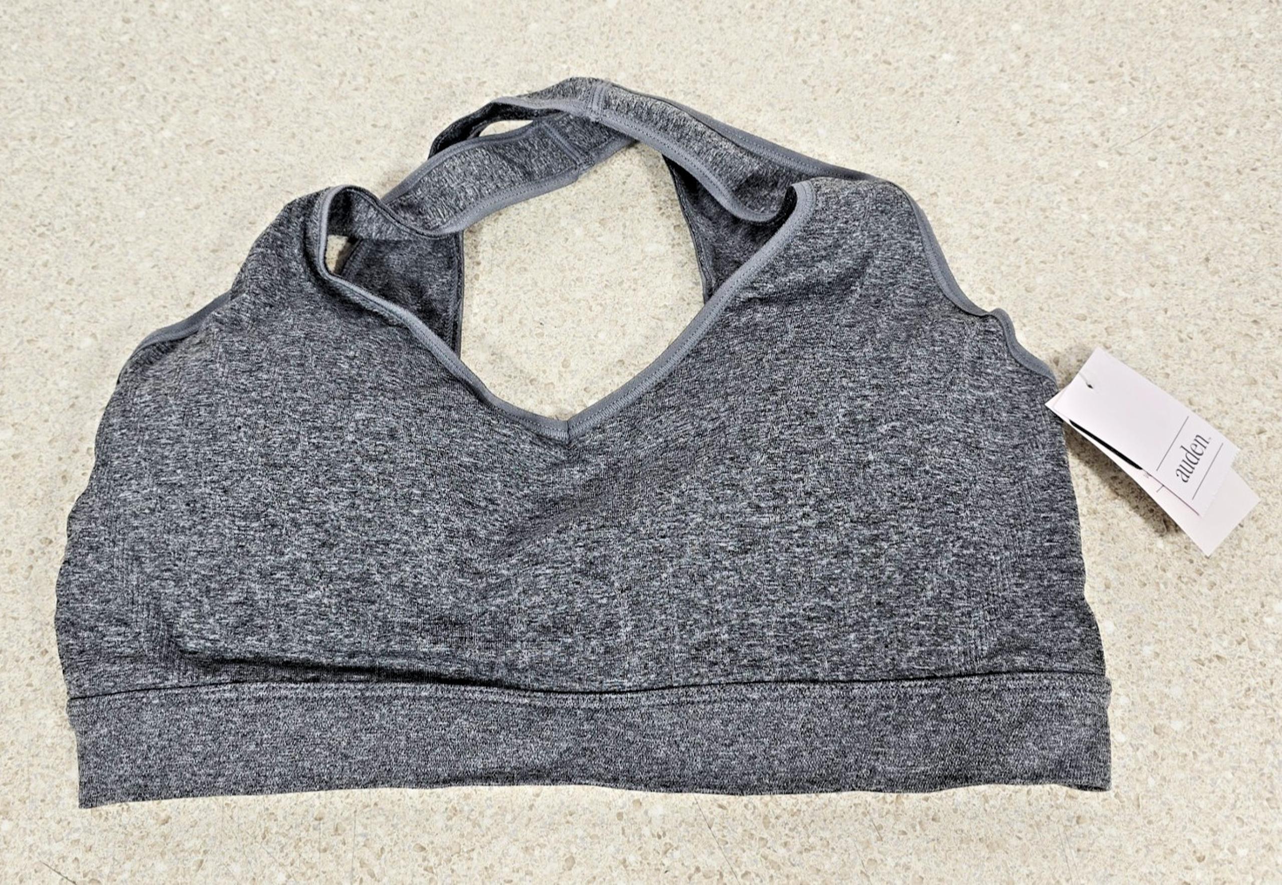 Auden Womens Large Sports Bra Heathered Gray Pullover Crossback Removable Pads
