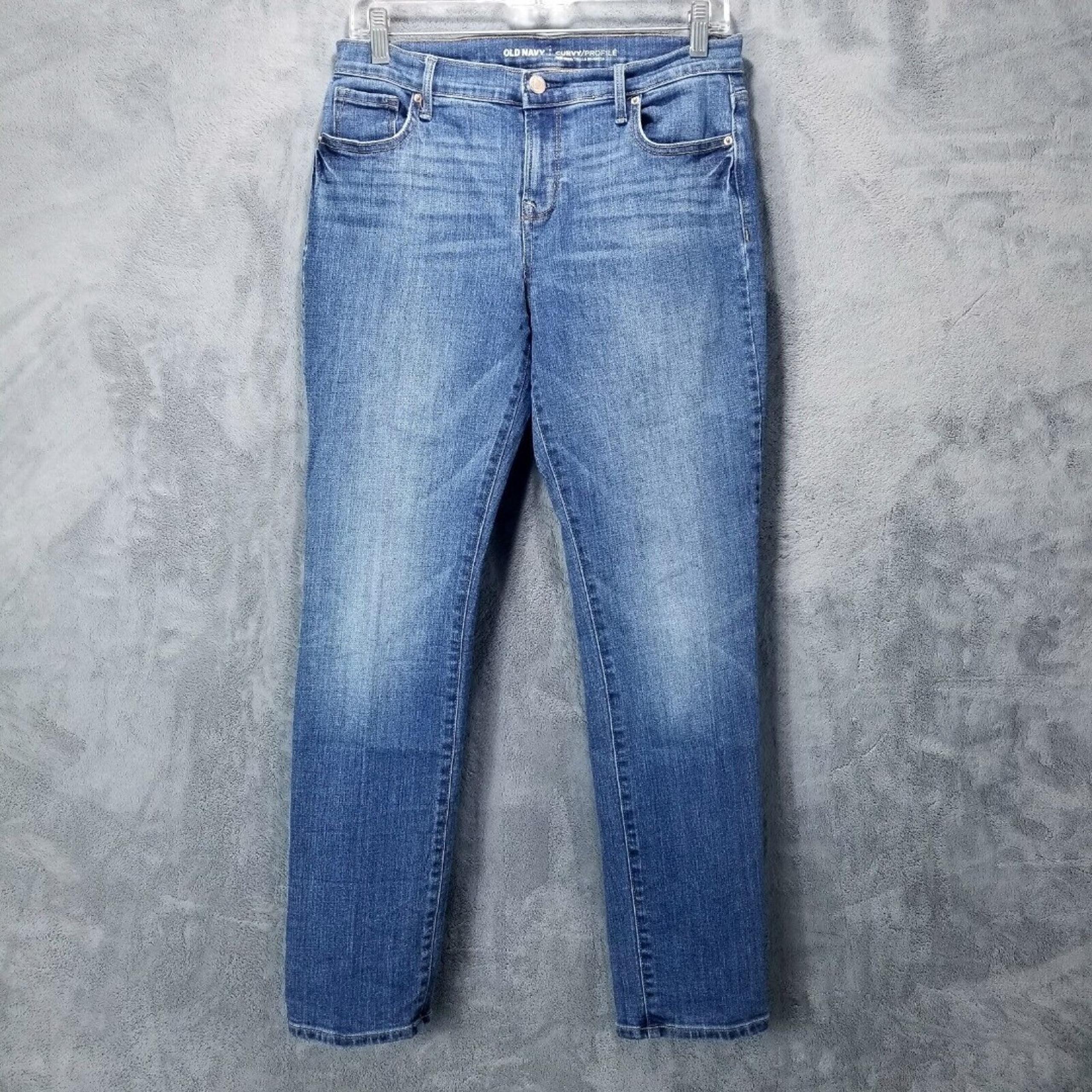 old navy Jeans Women's 4 Short Blue Curvy Mid-Rise Slim Straight