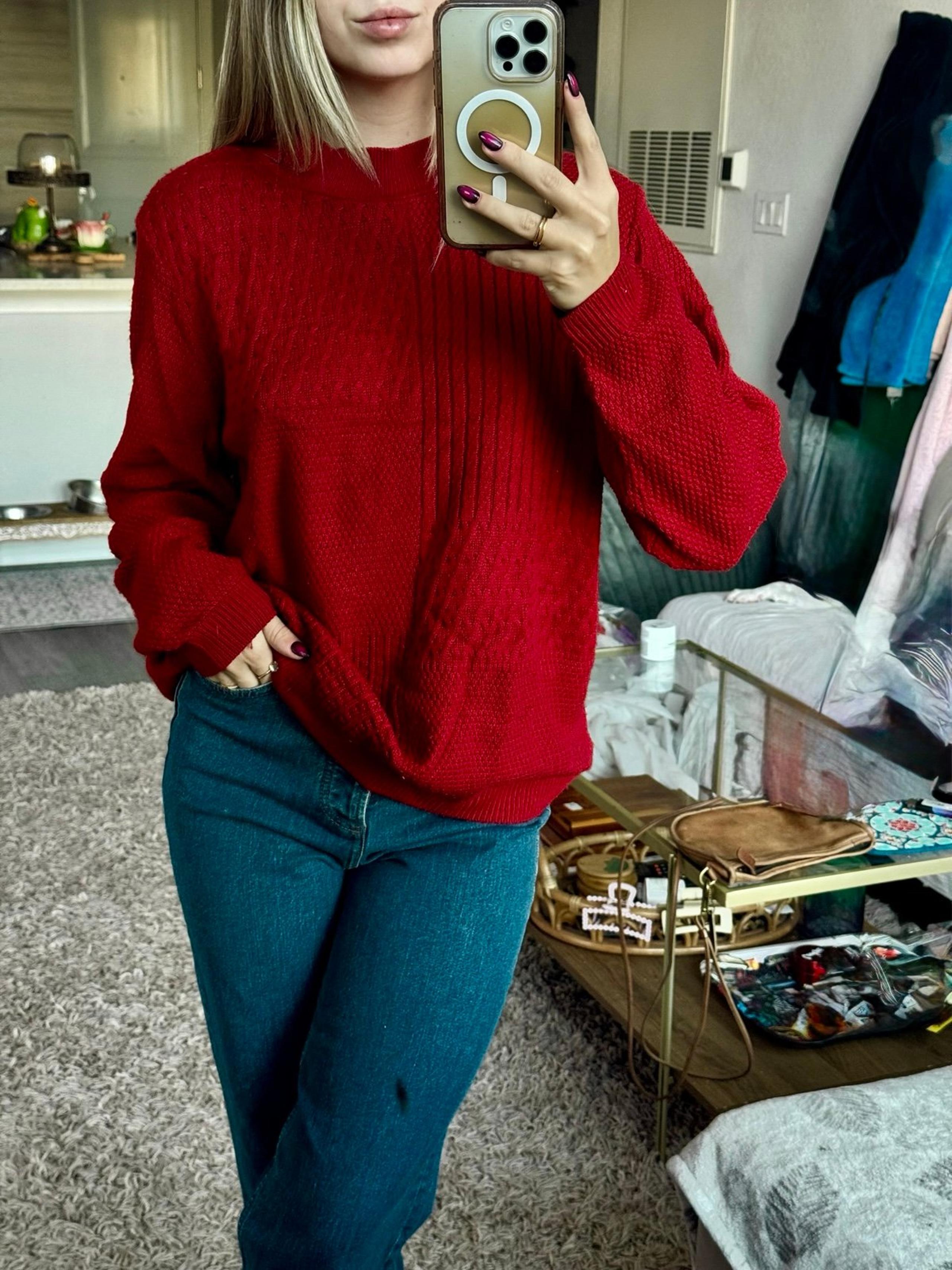 Vintage Alfred Dunner Red Knit Sweater - Women’s Size L (oversized) Made in USA