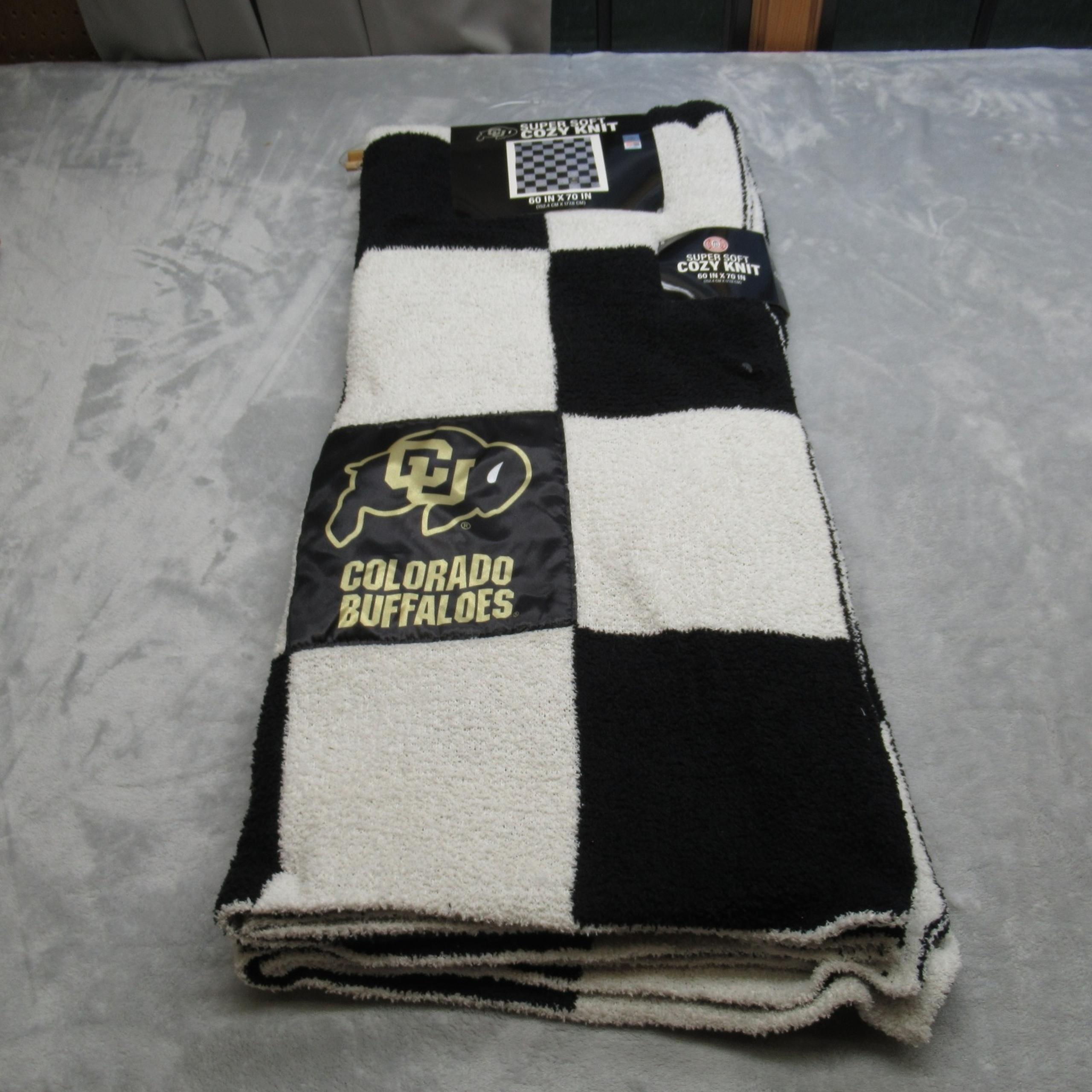 Colorado Buffaloes Blanket Black White Check Super Soft Cozy Knit 60X70 NEW
