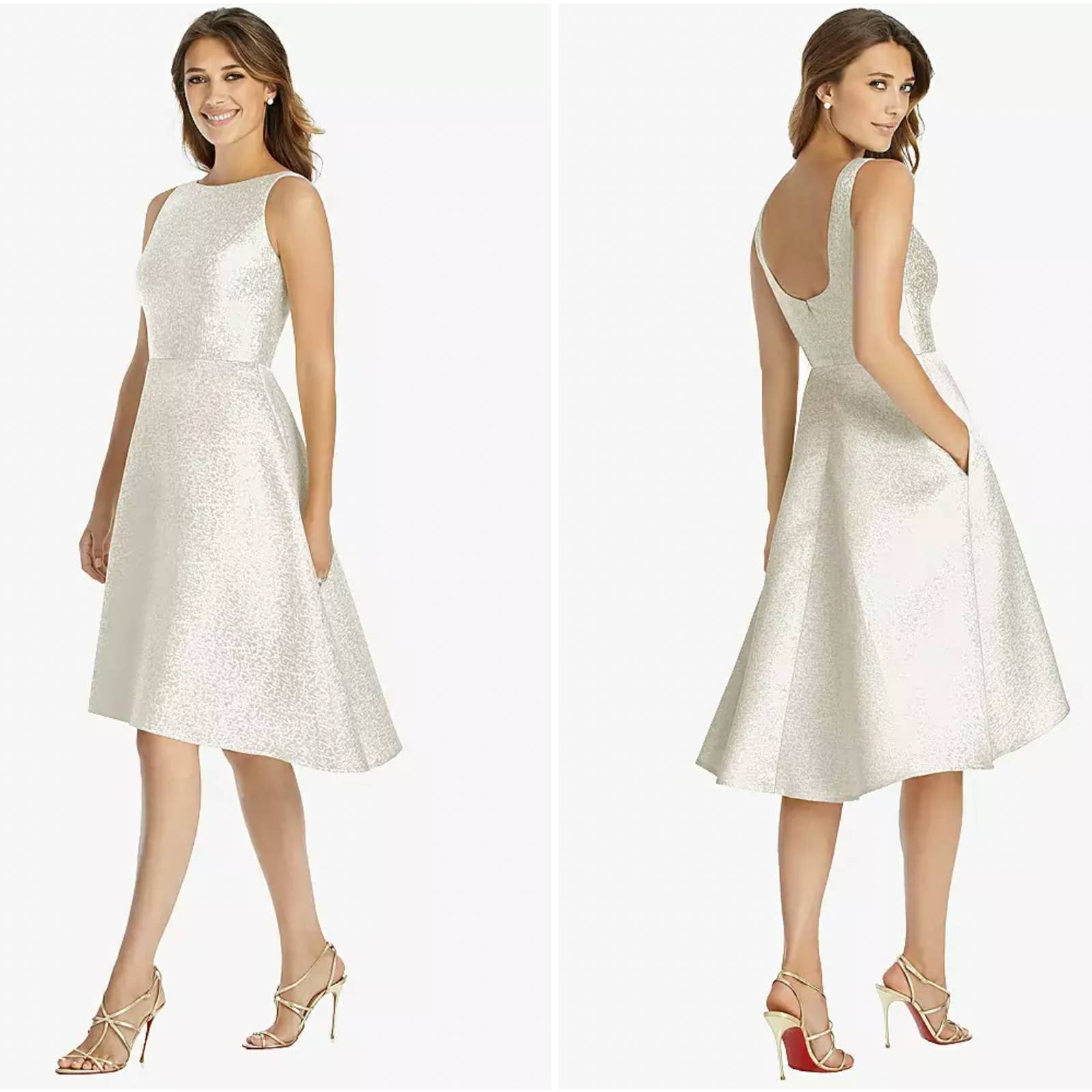 DESSY BRIDESMAID DRESS 3035 SIZE 6 HIGH LOW COCKTAIL IVORY GOLD WHITE NEW