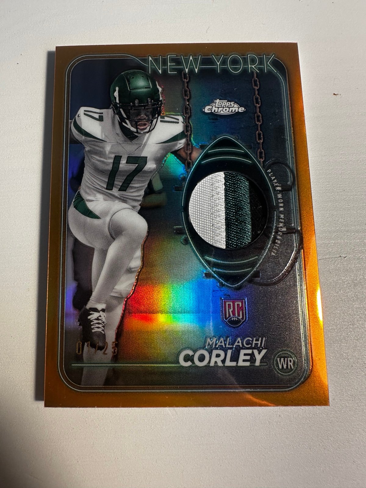 2024 Topps Chrome Malachi Corley Rookie Relic #01/25 TRI COLOR PATCH BOOKEND JET