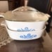 Corningware casserole dishes, cornflower pattern. 1 lid fits both dishes.