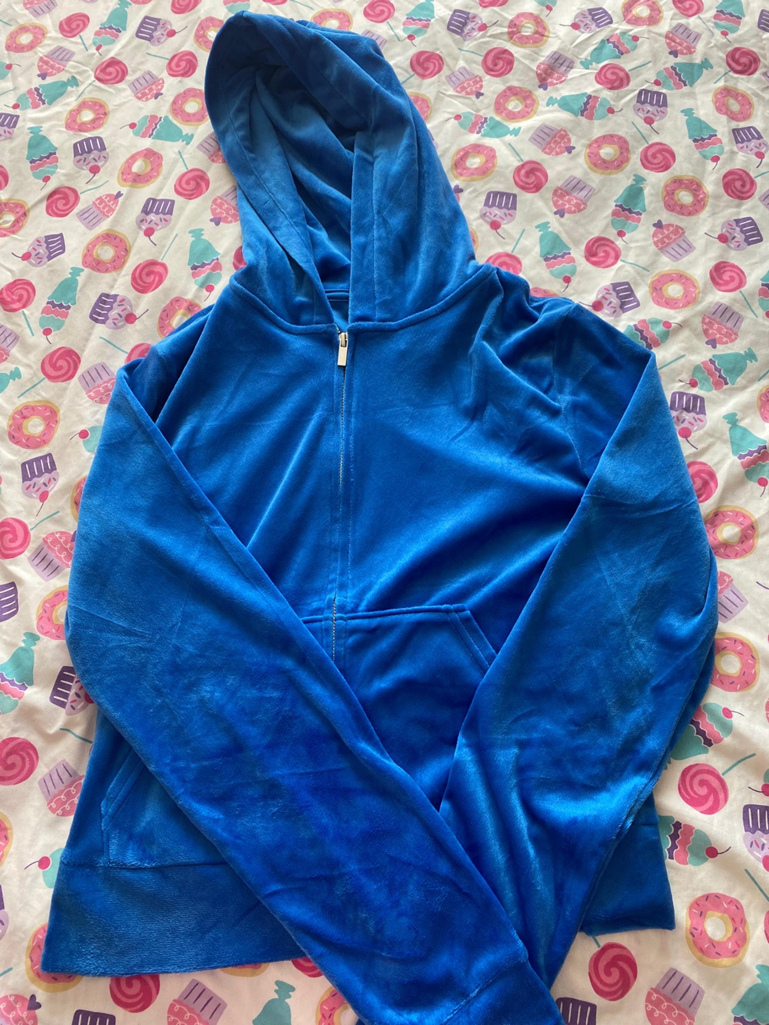 H&M Bright Blue Velvet Divided Zip Up Medium Jacket