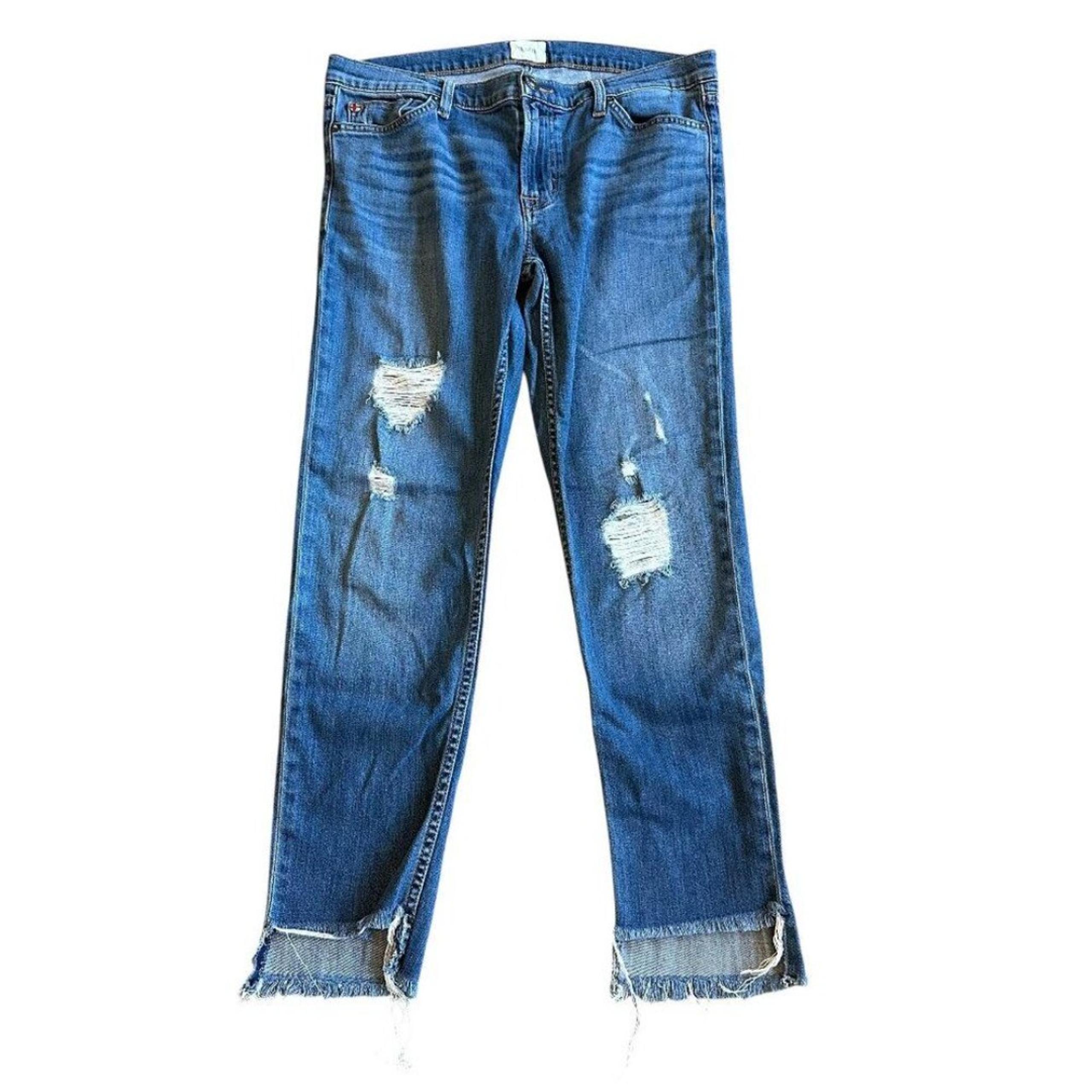 Hudson Muse Crop Skinny Jeans Hustle Wash Denim Raw Step Hem Size 30 Women's