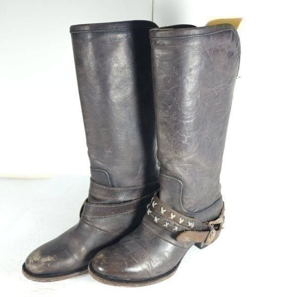 FREEBIRD by STEVEN Women's Knox US7 Leather Distressed Dark Brown Riding Boots