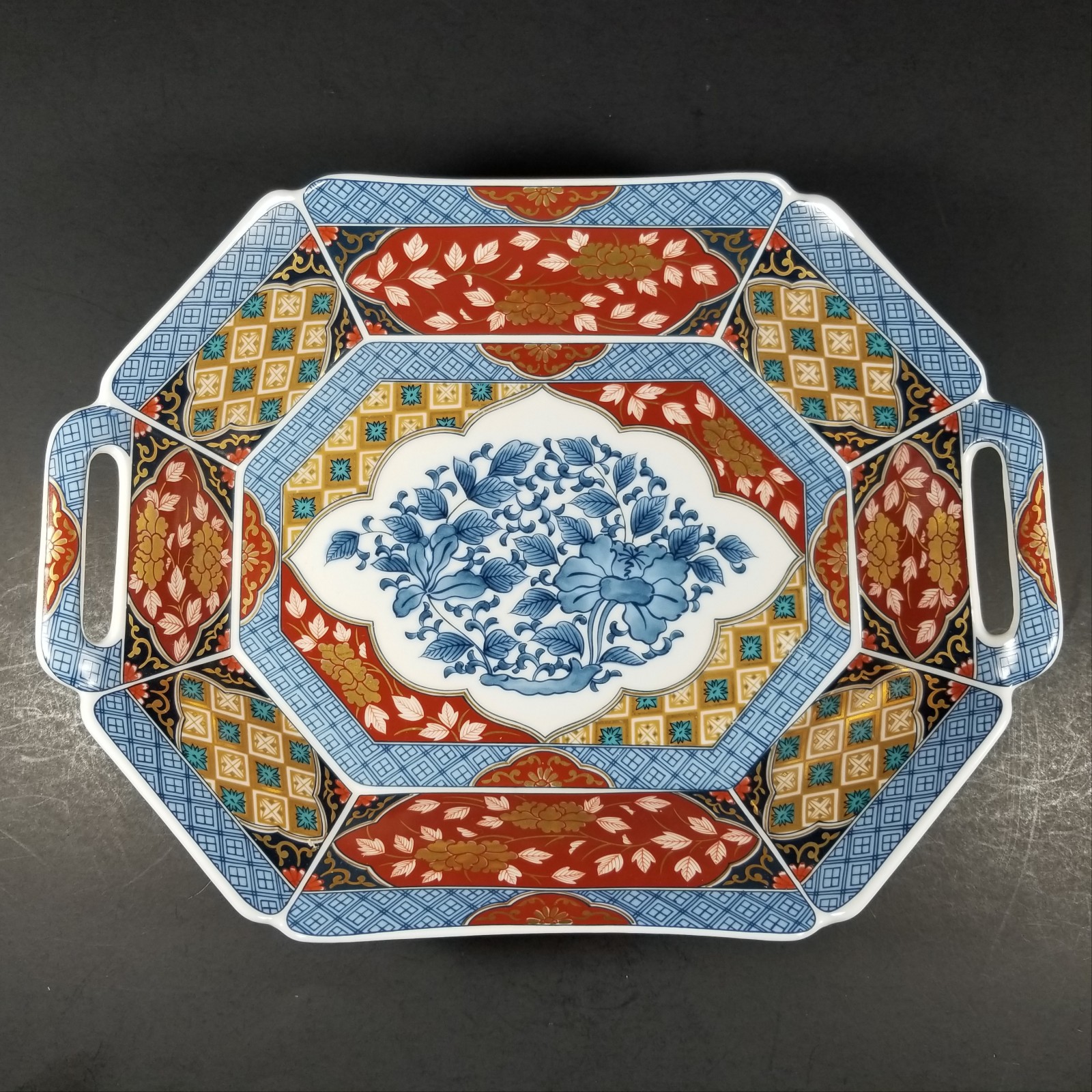 RARE Smithsonian Institute Imari Octagonal Serving Bowl 12 Tray Handles Japan