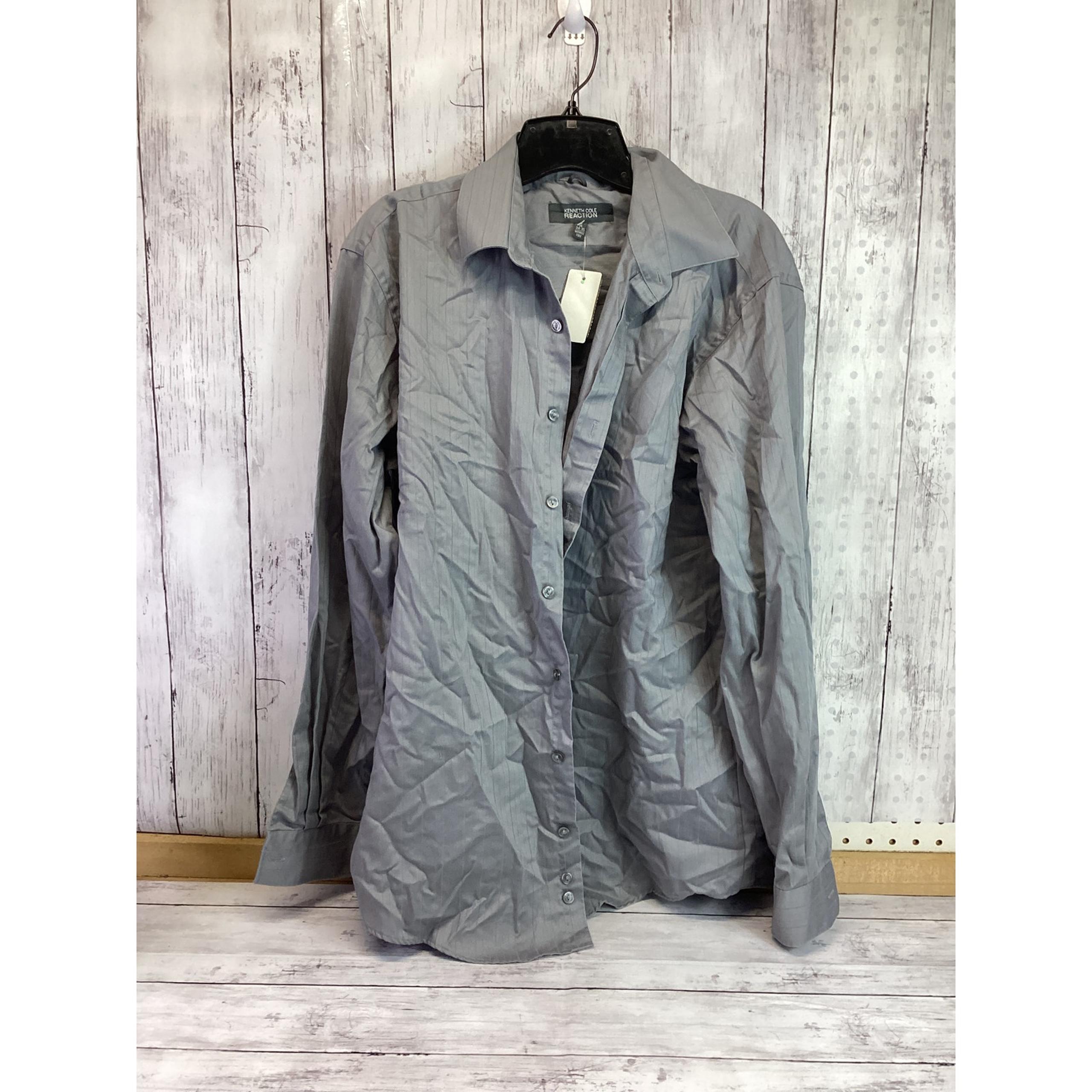 Kenneth Cole Women's Cotton Blend Long Sleeve Button Down Shirt Gray XXL