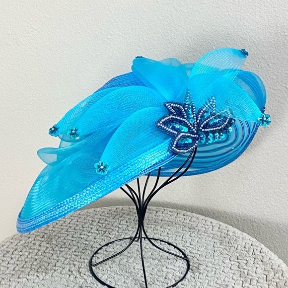 ESSENCE HAT | Vintage Aqua Wide Brim Fascinator Hat OS