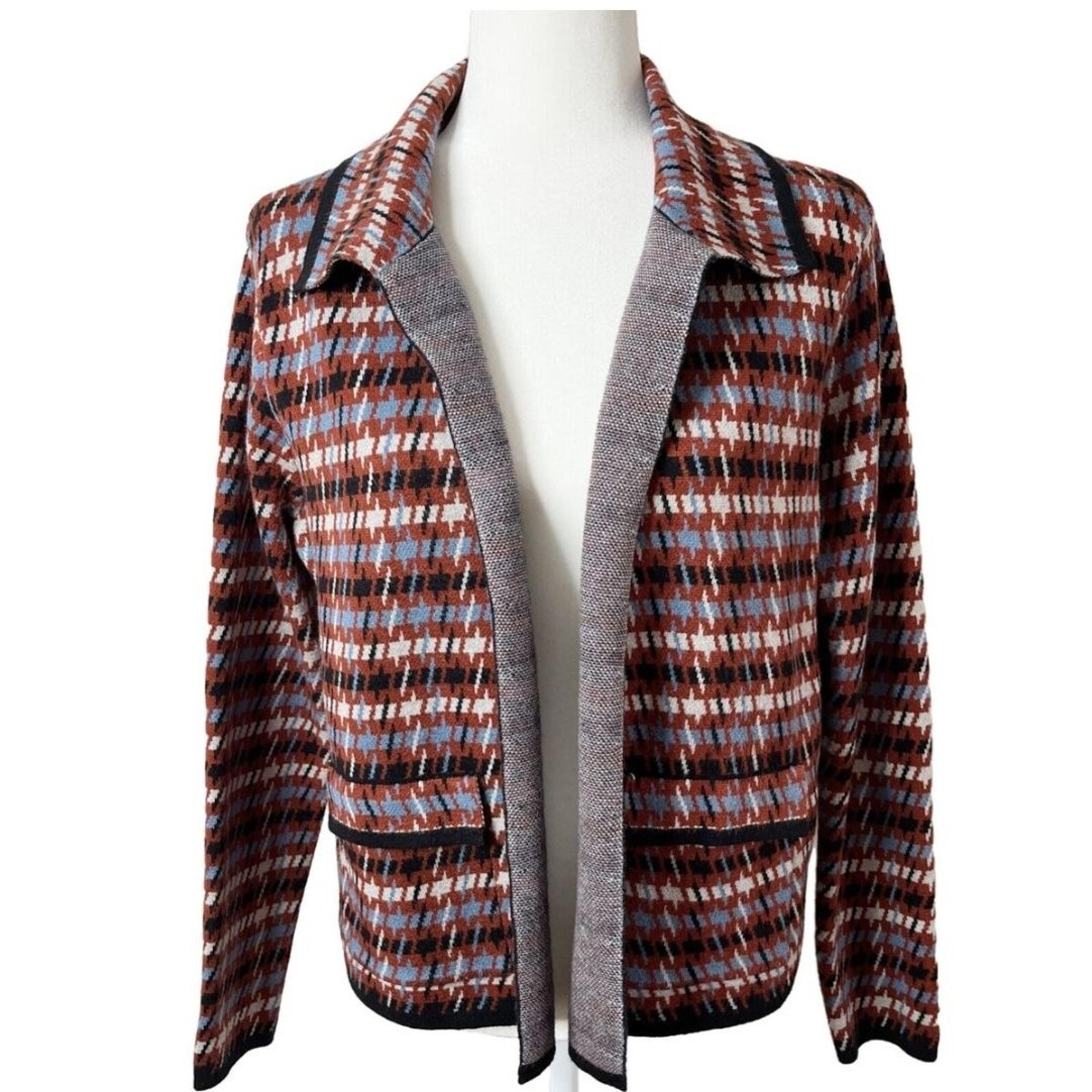 Tahari Houndstooth Open Cardigan Sweater Blazer M Perfect w/ High Waisted Pants