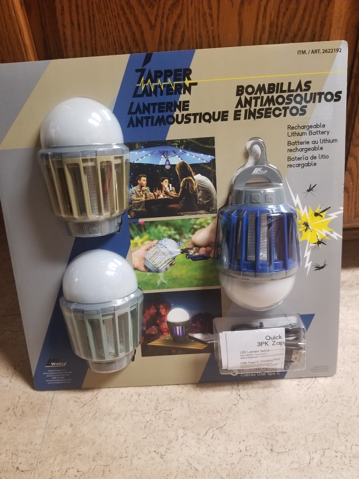 Wisely Outdoor/Indoor Rechargeable Bug Zapper with Built-in LED Lantern - 3 Pack