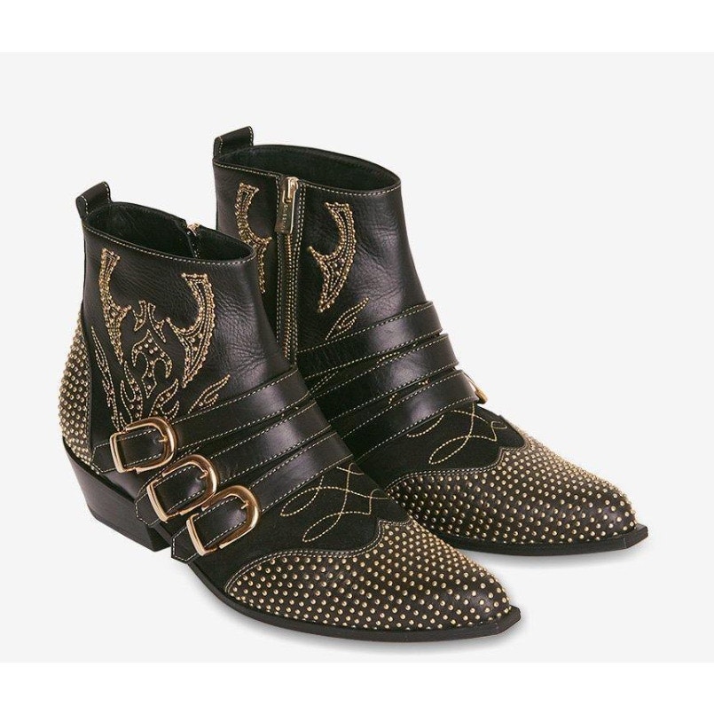 Anine Bing Studded Buckle Penny Boots AB81044-08 Black/Gold Size 37/US 7
