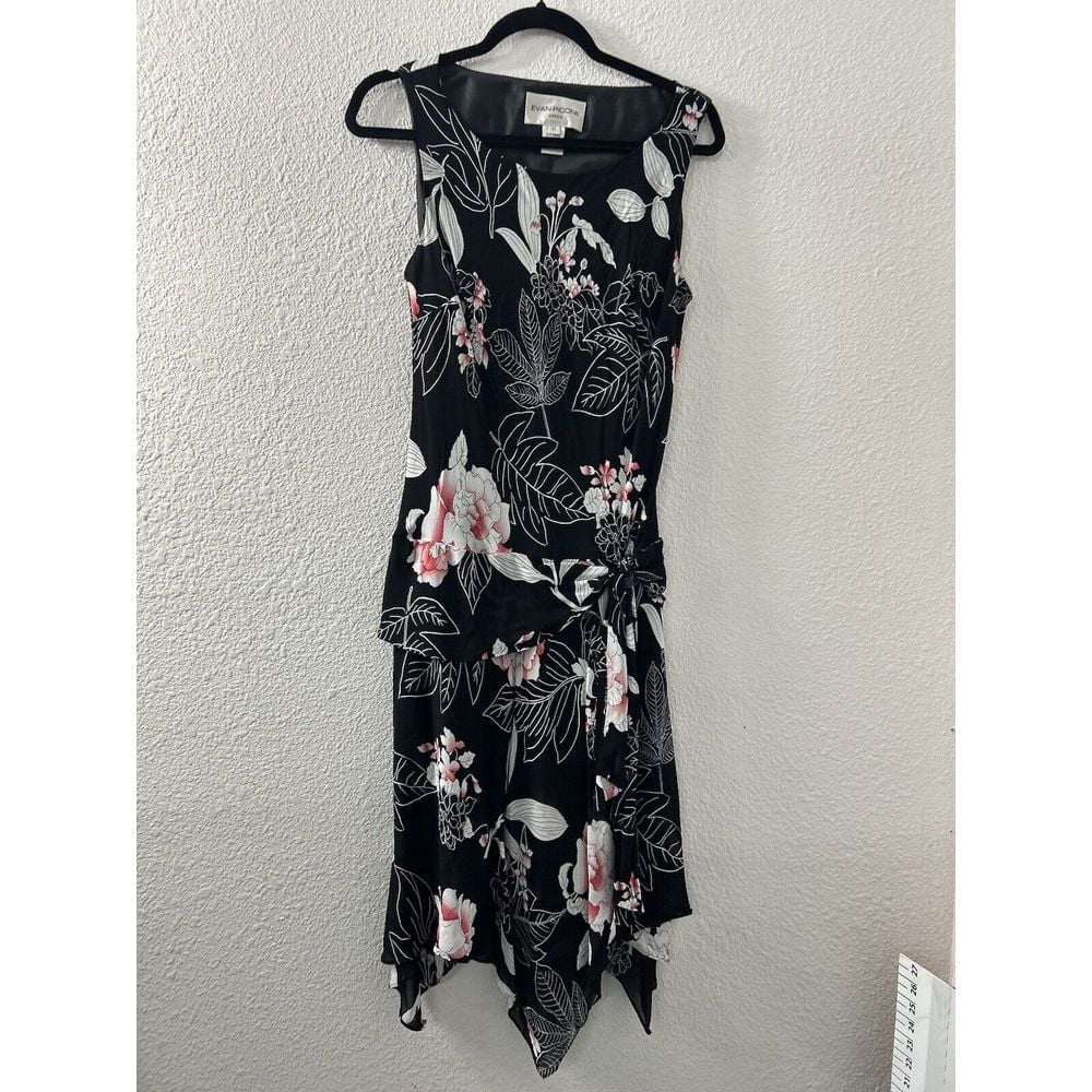 Evan Picone Black Sleeveless Short Party Black Dress Floral Size 12 Fairy Grunge