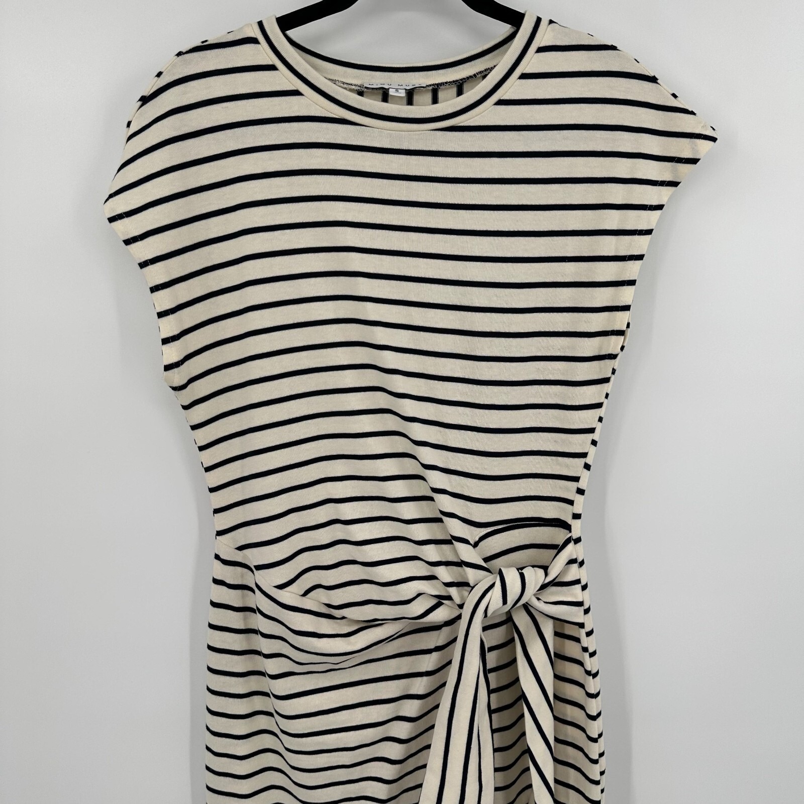 Miou Muse Jersey Dress Women's Small Black White Striped Tie Waist Sleeveless