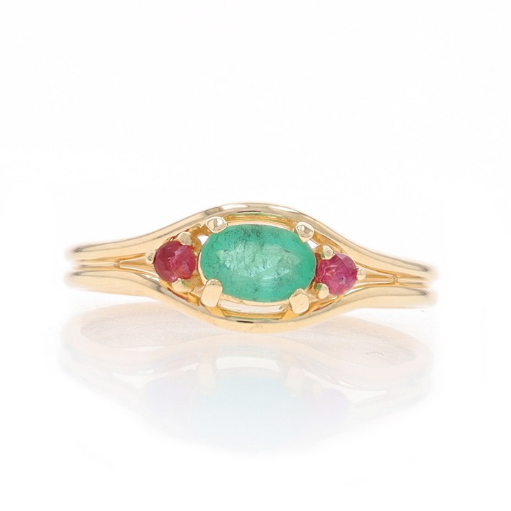 Yellow Gold Emerald & Ruby Ring - 14k Oval .39ctw LX1389