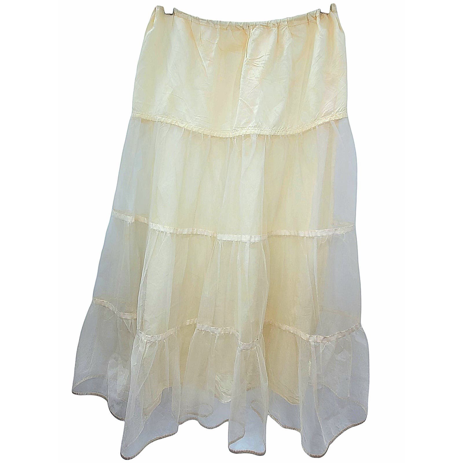 Vintage Rockabilly Crinoline Elastic Waist Teared Maxi Skirt