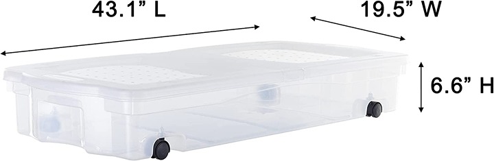 Rubbermaid Under the Bed Wheeled Storage Box, 68 Qt, Pack of 2, Wheeled Plastic