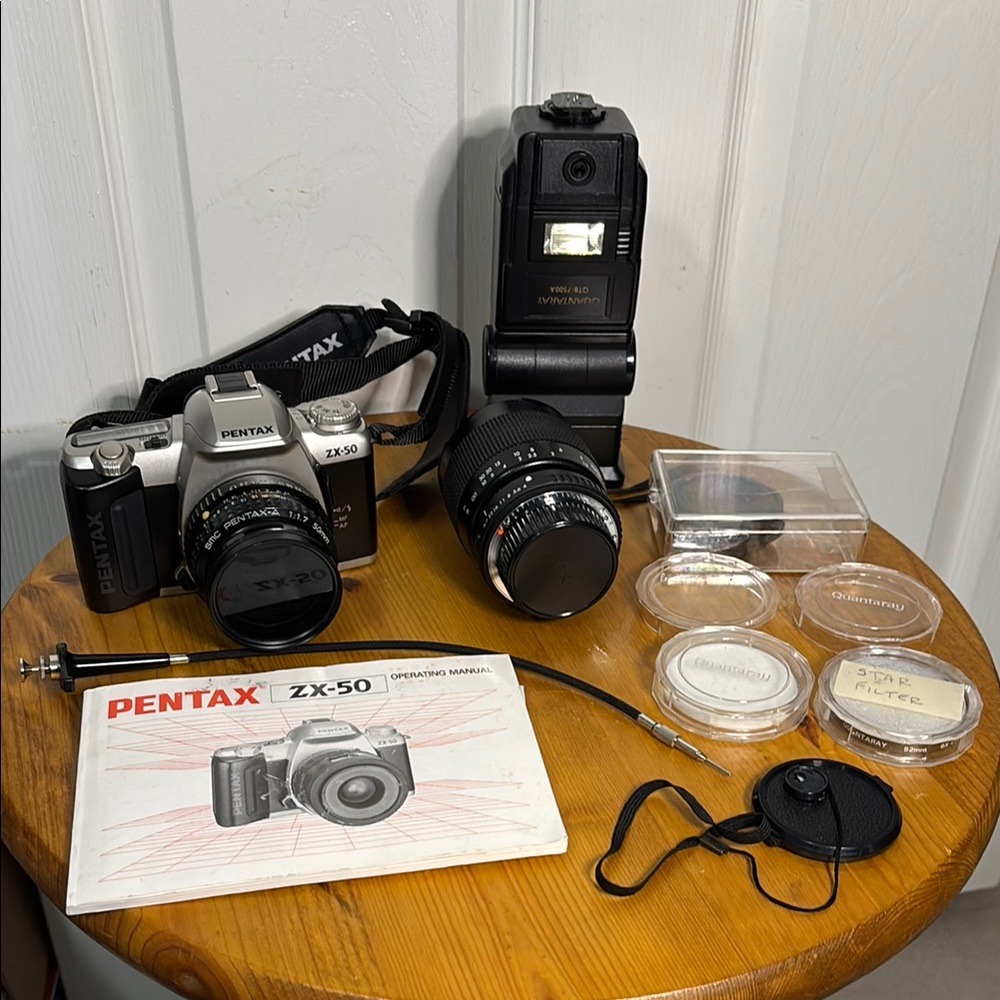 Pentax ZX-50 Silver SLR Camera with Accessories