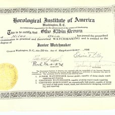 1926 Horological Society Junior Watchmaker Certificate Otho Albin Brown FL3