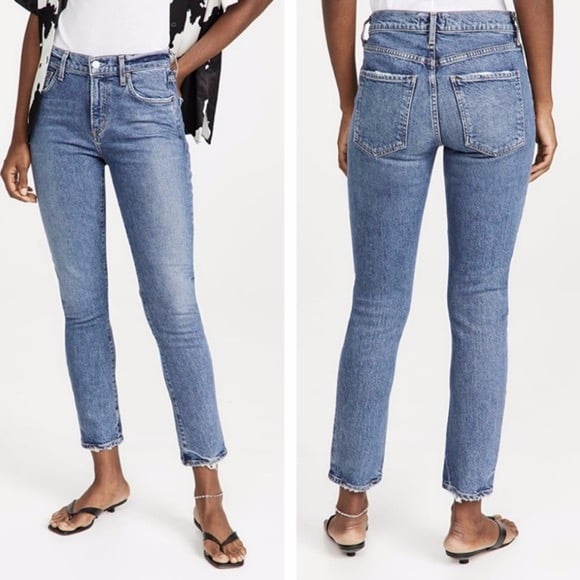 New AGOLDE Toni Mid Rise Slim Straight Jeans ~ Color: Dime