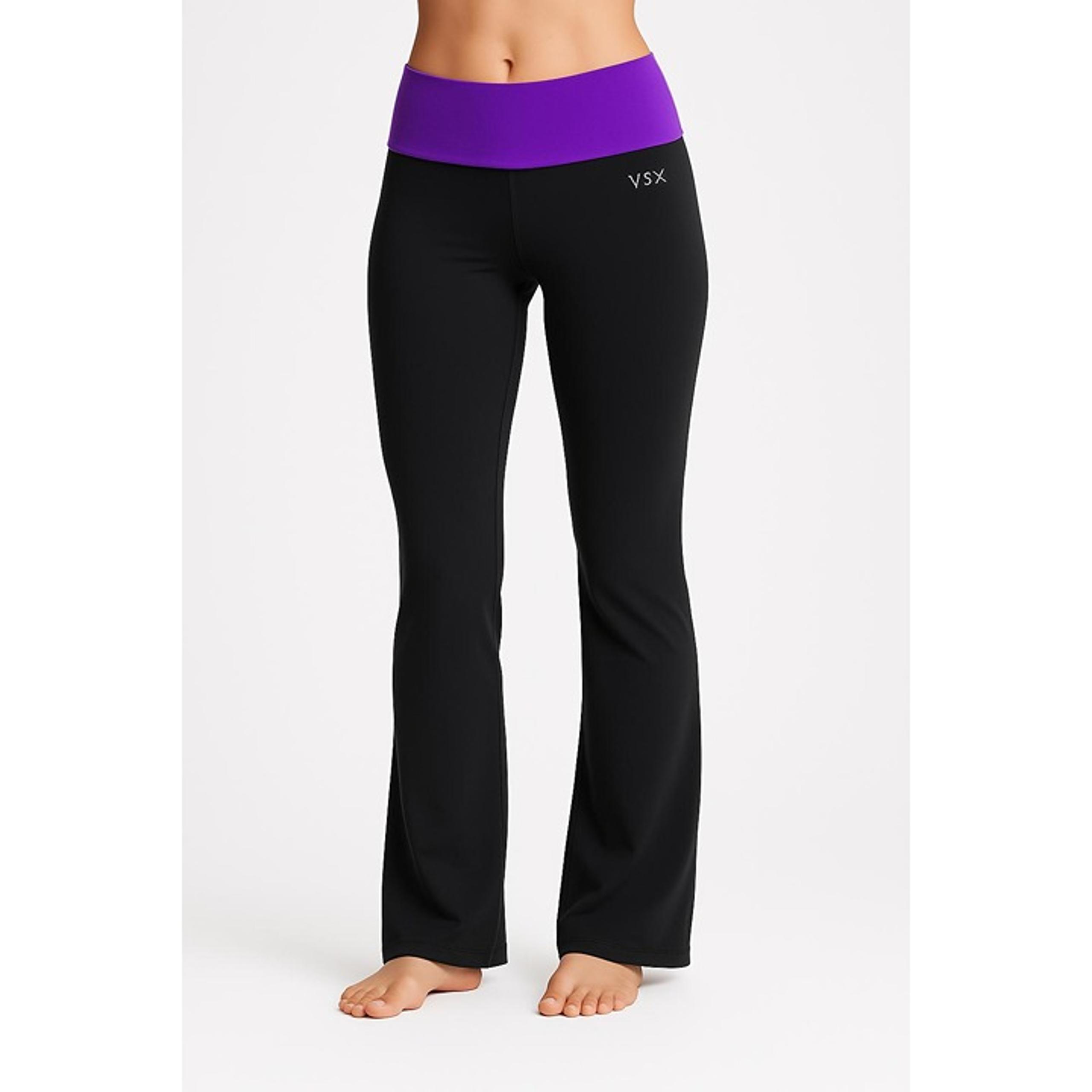 Victorias Secret Pants Size Small Black Yoga Bootcut VSX Logo Purple Waistband* - Victoria's Secret