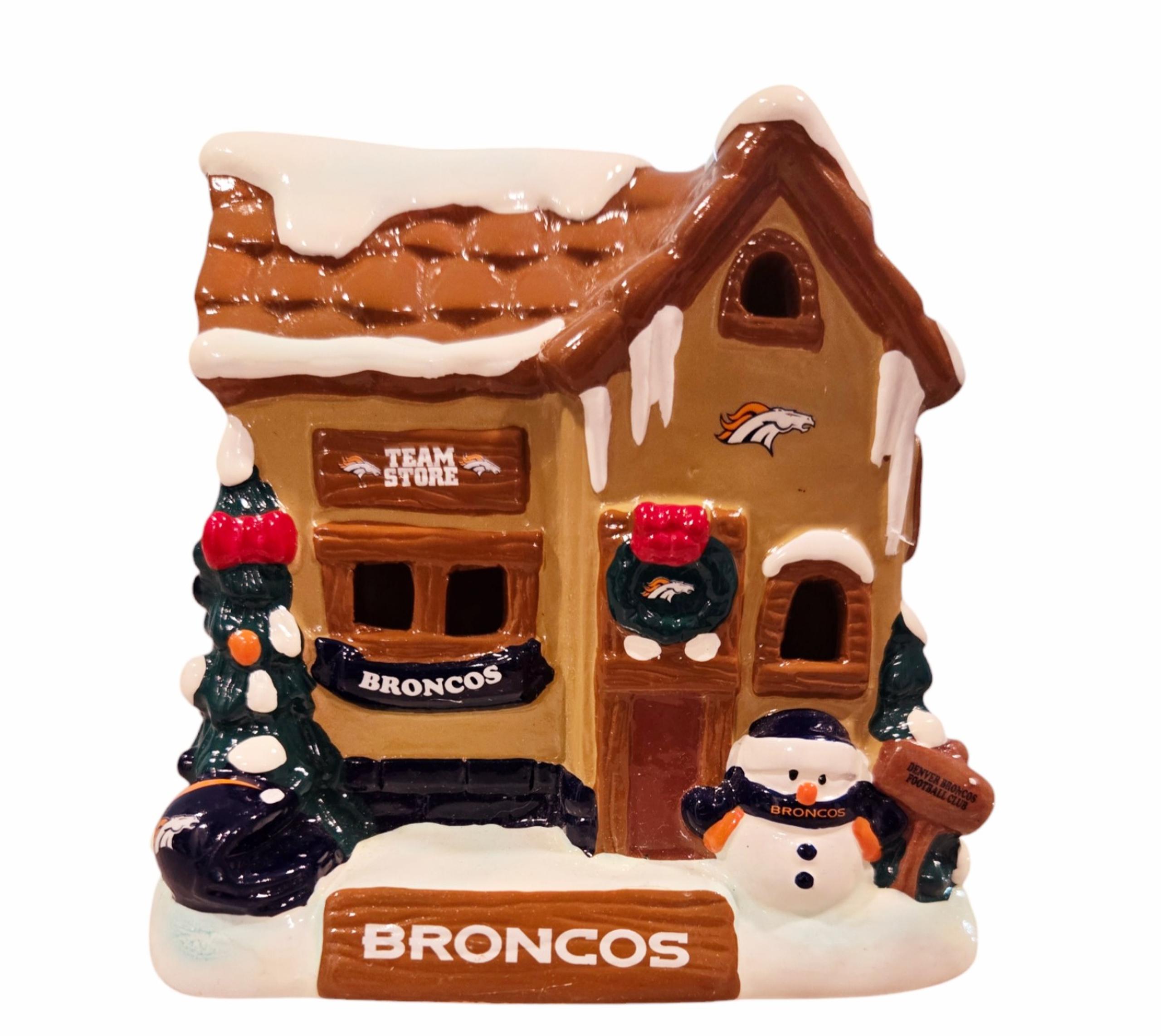Denver Broncos NFL Village Team Shop House Christmas Holiday Ceramic Football