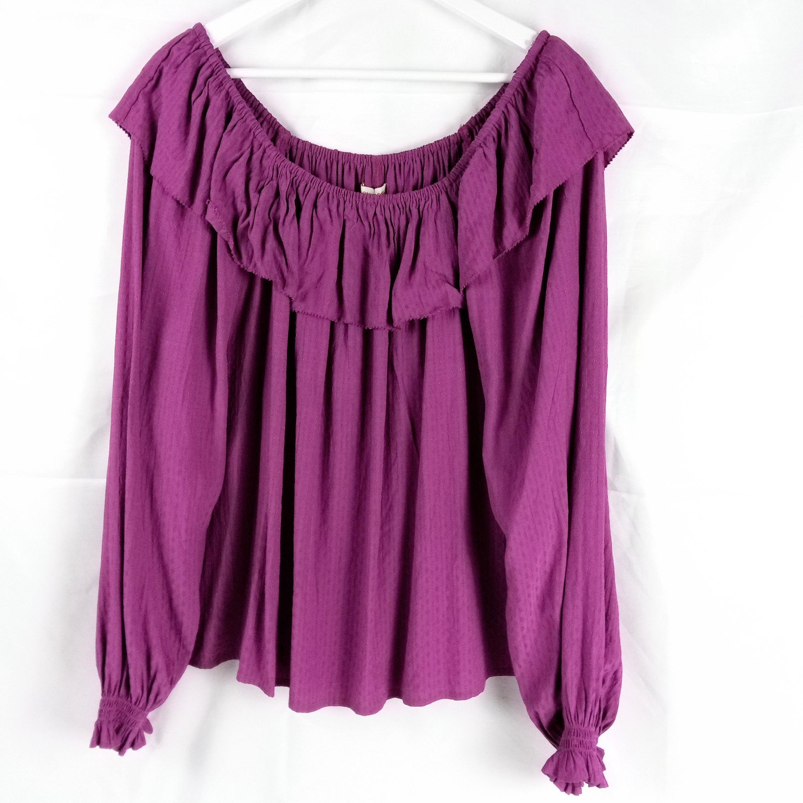 Knox Rose Top Size XXL Purple Long Balloon Sleeves Off Shoulder Flowy Boho NWT