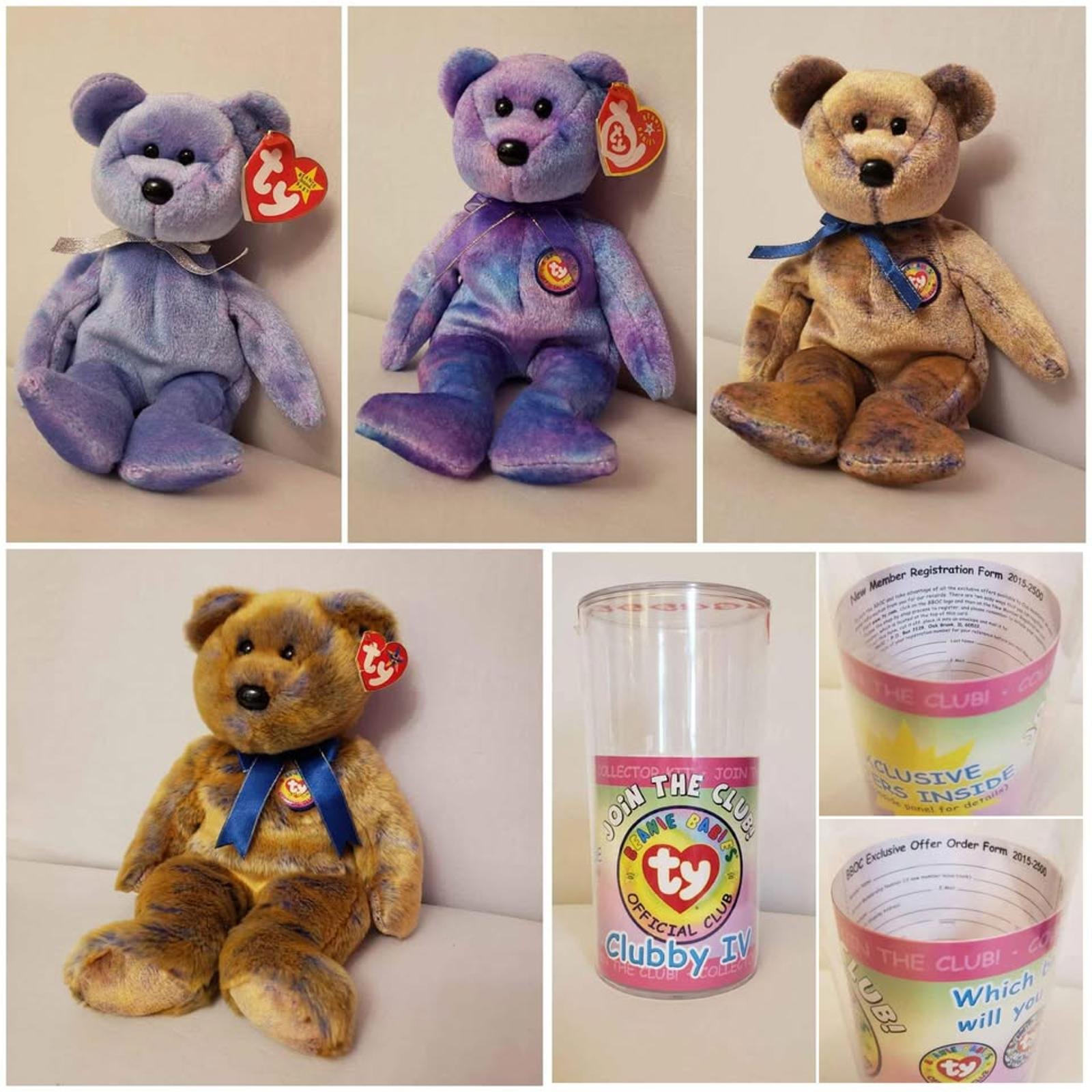 Vtg Ty bear beanie baby buddy Clubby II III IV plush 1999-2001