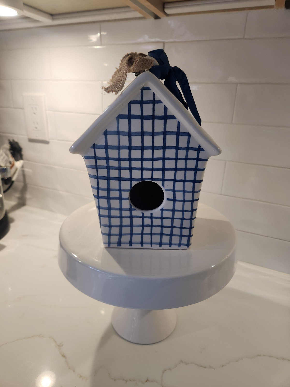Rae Dunn plaid perch birdhouse
