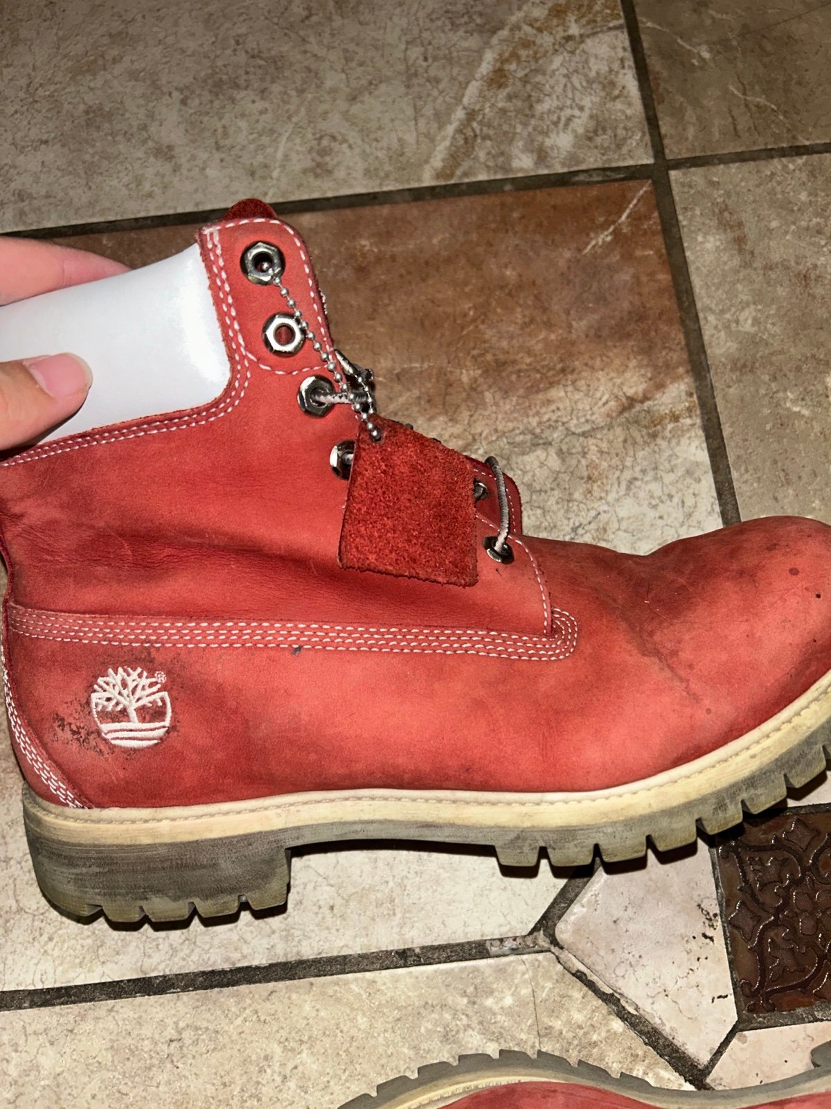 Red Timberland boots