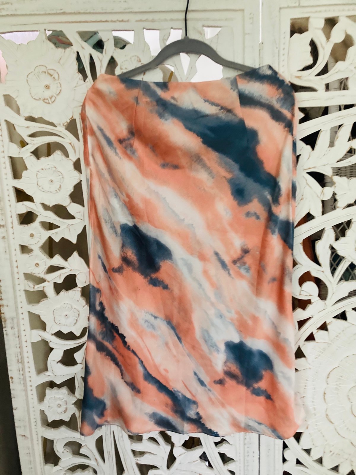 e.ssue tie dye satin midi skirt pale coral and lavender, M